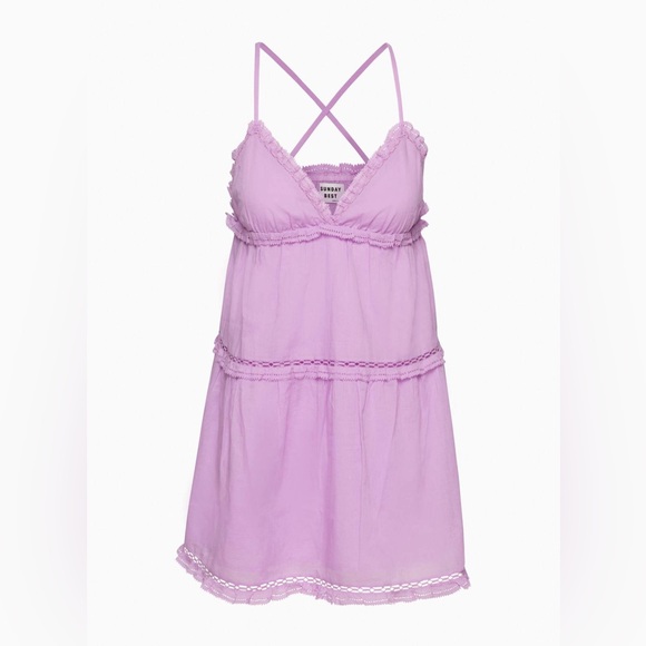 Aritzia Sunday Best Angela Dress - Amethyst Lilac Organic Cotton Tiered Mini - Picture 2 of 9